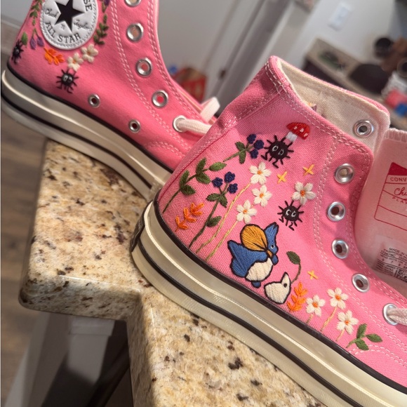 Converse Shoes - Converse Pink High-Tops with Floral and Animal Embroidery